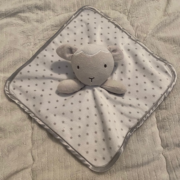 George Lamb Sheep Stars Grey White Satin Walmart Baby Security Blanket - Picture 2 of 4